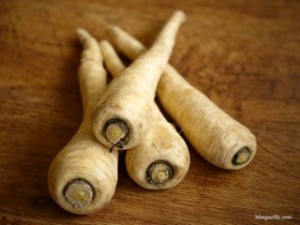 Parsnip roots on table